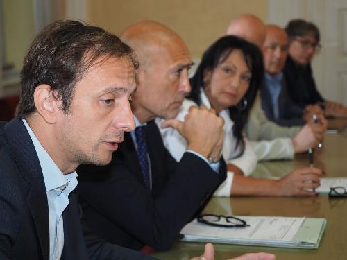 Il governatore della  Regione FVG, Massimiliano Fedriga, interviene alla firma protocollo di intesa 
finalizzato a dare risposte occupazionali all'area del monfalconese - Gorizia 28/05/2018
